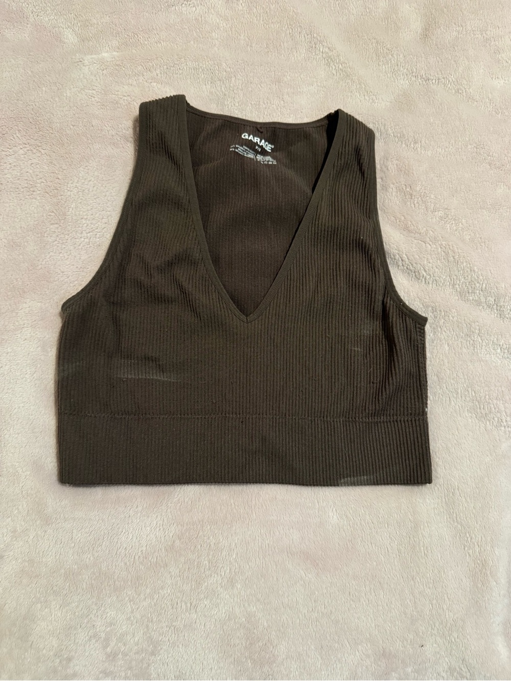 Garage Dark Brown Ribbed V-Neck Crop Tank